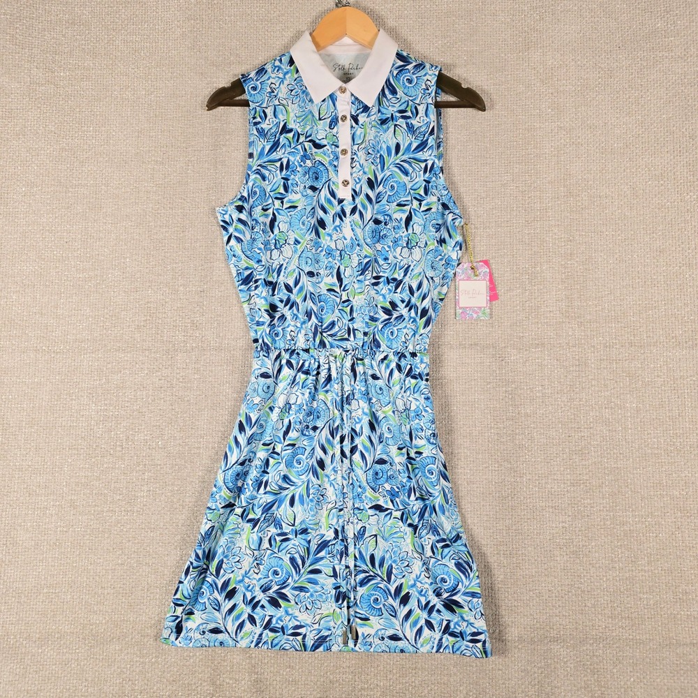 Stella Parker Sport Womens XS Aruba Blue Floral Seashell Polo Dress NWT 62000129